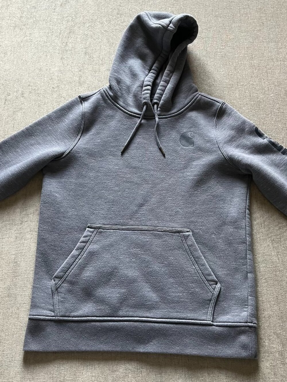 Carhartt Hoodie Sweatshirt Women Small Gray Relaxed Fit Pullover Graphic Logo